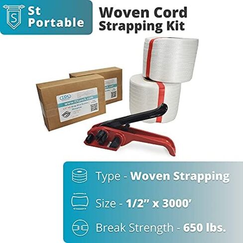 IDL Packaging Portable 1/2" x 1500' Woven Cord Strapping Kit, 650 lbs Break Strength - Complete Packaging Poly Strapping Solution - Enough Strapping and Seals for 500 Uses Before Refill in Saudi Arabia