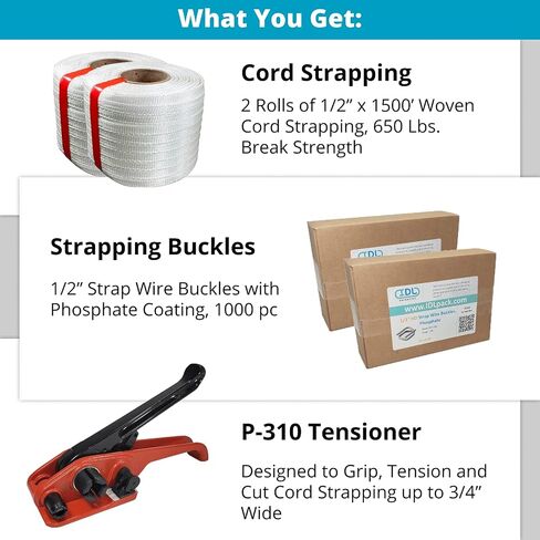 IDL Packaging Portable 1/2" x 1500' Woven Cord Strapping Kit, 650 lbs Break Strength - Complete Packaging Poly Strapping Solution - Enough Strapping and Seals for 500 Uses Before Refill in Saudi Arabia