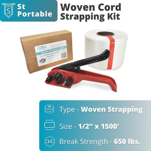 IDL Packaging Portable 1/2" x 1500' Woven Cord Strapping Kit, 650 lbs Break Strength - Complete Packaging Poly Strapping Solution - Enough Strapping and Seals for 500 Uses Before Refill in Saudi Arabia