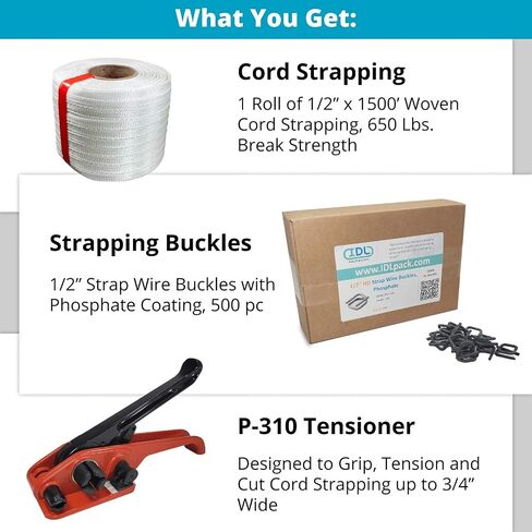 IDL Packaging Portable 1/2" x 1500' Woven Cord Strapping Kit, 650 lbs Break Strength - Complete Packaging Poly Strapping Solution - Enough Strapping and Seals for 500 Uses Before Refill in Saudi Arabia