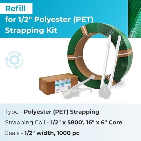 IDL Packaging Refill for 5/8" Polyester (PET) Strapping Kits for Packaging Strapping - 5/8" x 4000' Polyester Strapping Coil of 16" x 6" Core Size and 1000 of 5/8" Open Serrated Seals in Saudi Arabia