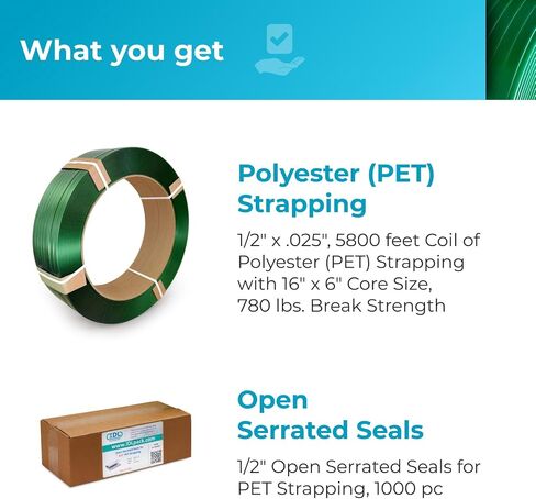 IDL Packaging Refill for 5/8" Polyester (PET) Strapping Kits for Packaging Strapping - 5/8" x 4000' Polyester Strapping Coil of 16" x 6" Core Size and 1000 of 5/8" Open Serrated Seals in Saudi Arabia