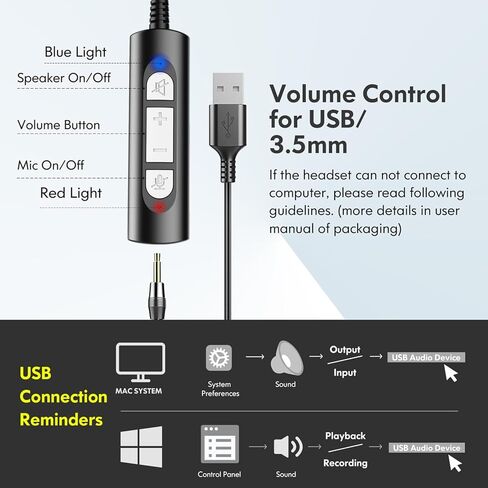 سماعة رأس Earbay USB مع ميكروفون للكمبيوتر الشخصي، سماعة كمبيوتر مع ميكروفون لإلغاء الضوضاء للكمبيوتر المحمول، مقبس 3.5 ملم سماعات رأس سلكية على الأذن مع ميكروفون، التحكم في مستوى الصوت لمركز الاتصال/سكايب/تكبير/ندوة عبر الإنترنت in Kuwait