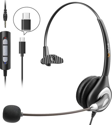 USB C Headset with Microphone for for Laptop/Mac Phone,3.5mm/USB-C 2-in-1 Headset,Noise Cancelling & Audio Controls Wired Headset for Skype Zoom UC Webinar Business Call Center Home Office,Binaural in Saudi Arabia