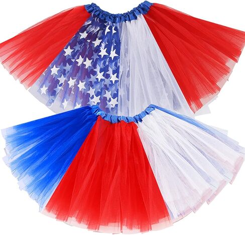 4th of July Tutu Tulle Skirt for Girls 2 PCS Independence Day American Flag Tutu Skirt Outfit USA Party Decor in Kuwait