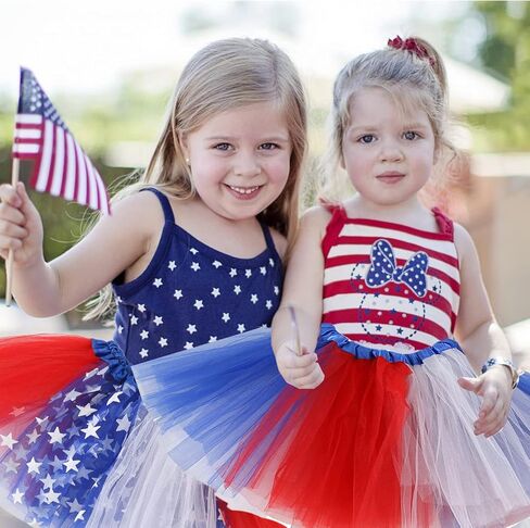 4th of July Tutu Tulle Skirt for Girls 2 PCS Independence Day American Flag Tutu Skirt Outfit USA Party Decor in Kuwait