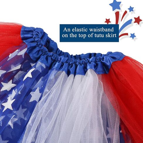 4th of July Tutu Tulle Skirt for Girls 2 PCS Independence Day American Flag Tutu Skirt Outfit USA Party Decor in Kuwait