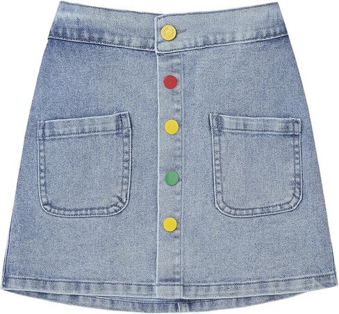 FERWANG Girls Lightweight Denim Button Front Casual Skirt High Elastic Waist Jean Girlfriend Shorts with Pocket in Saudi Arabia
