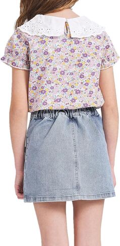FERWANG Girls Lightweight Denim Button Front Casual Skirt High Elastic Waist Jean Girlfriend Shorts with Pocket in Saudi Arabia