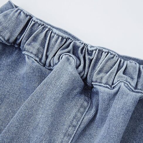 FERWANG Girls Lightweight Denim Button Front Casual Skirt High Elastic Waist Jean Girlfriend Shorts with Pocket in Saudi Arabia