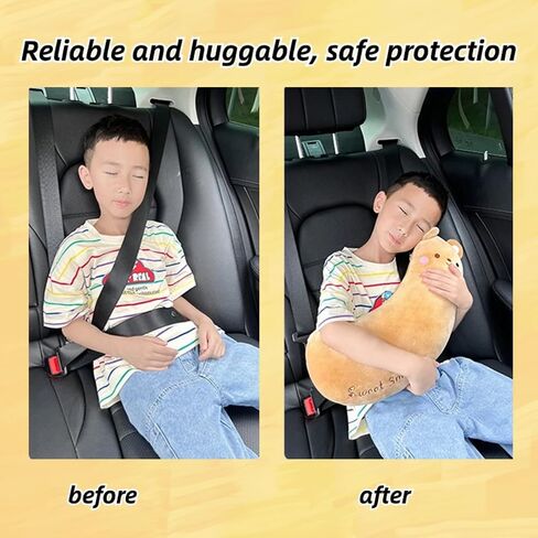 Japado Cute Cartoon Seatbelt Pillow for Kids Travel Seatbelt Cover and Cushion Pillow Plush Cartoon Pillow (Brown Bear), CAP001 in Saudi Arabia