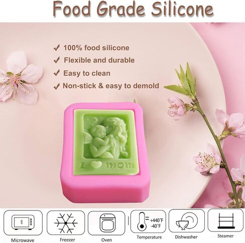 3 قطع عيد الأم فندان سيليكون قالب 3D روز قرنفل سيليكون قالب الأم الطفل الحب شكل قلب صابون فندان قالب الكعكة الراتنج قالب شمعة لحلوى الشوكولاته هدية عيد الأم تزيين الكعكة in Kuwait