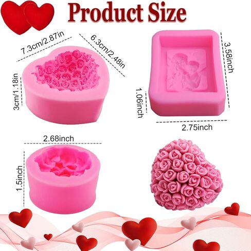 3 قطع عيد الأم فندان سيليكون قالب 3D روز قرنفل سيليكون قالب الأم الطفل الحب شكل قلب صابون فندان قالب الكعكة الراتنج قالب شمعة لحلوى الشوكولاته هدية عيد الأم تزيين الكعكة in Kuwait