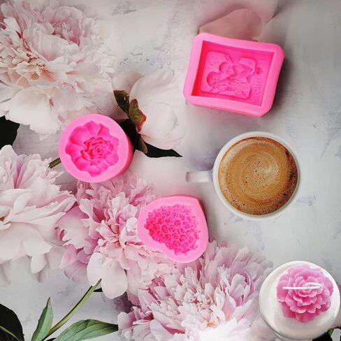 3 قطع عيد الأم فندان سيليكون قالب 3D روز قرنفل سيليكون قالب الأم الطفل الحب شكل قلب صابون فندان قالب الكعكة الراتنج قالب شمعة لحلوى الشوكولاته هدية عيد الأم تزيين الكعكة in Kuwait