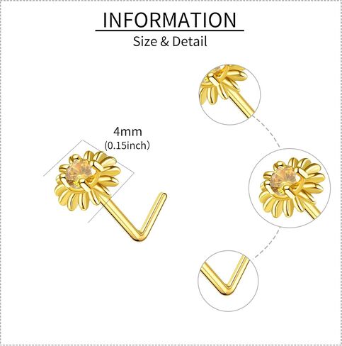 14K Gold Sunflower/Daisy/Heart Nose Stud Solid 14K Yellow Gold Sunflower Piercing Jewelry Sunflower Gifts for Women Girls in Saudi Arabia