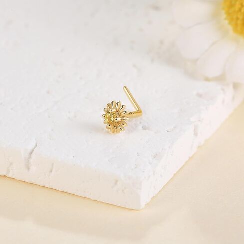 14K Gold Sunflower/Daisy/Heart Nose Stud Solid 14K Yellow Gold Sunflower Piercing Jewelry Sunflower Gifts for Women Girls in Saudi Arabia