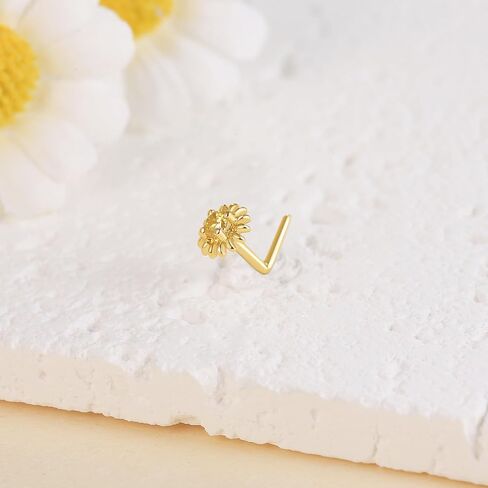 14K Gold Sunflower/Daisy/Heart Nose Stud Solid 14K Yellow Gold Sunflower Piercing Jewelry Sunflower Gifts for Women Girls in Saudi Arabia