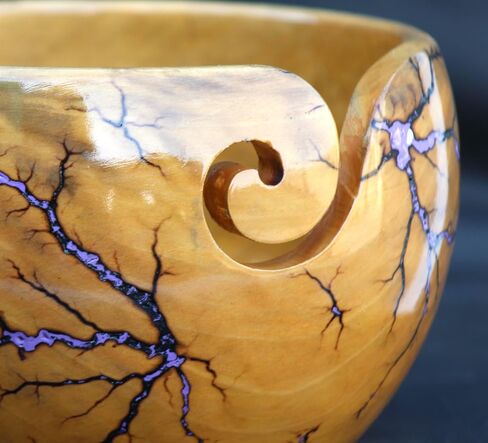 وعاء غزل الشكل من Lichtenberg - وعاء غزل خشبي مصنوع يدويًا لحامل كرة غزل الحياكة - أوعية غزل مع فتحات حامل وعاء كروشيه - وعاء تخزين غزل 7 بوصة × 4 بوصة (أرجواني-B) in Saudi Arabia