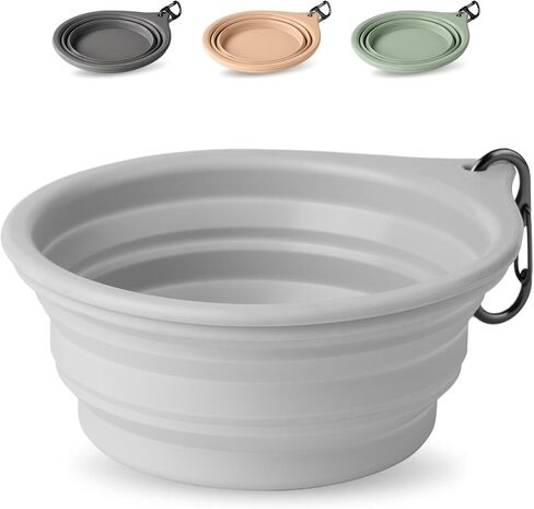 Collapsible Dog Travel Bowls (13oz/350ml), 100% Food Grade Silicone Integrated Molding, No Plastic Rim, Portable Pet Feeding Watering Dishes for Outdoors with Clasp, BPA Free (Light Grey) in Saudi Arabia