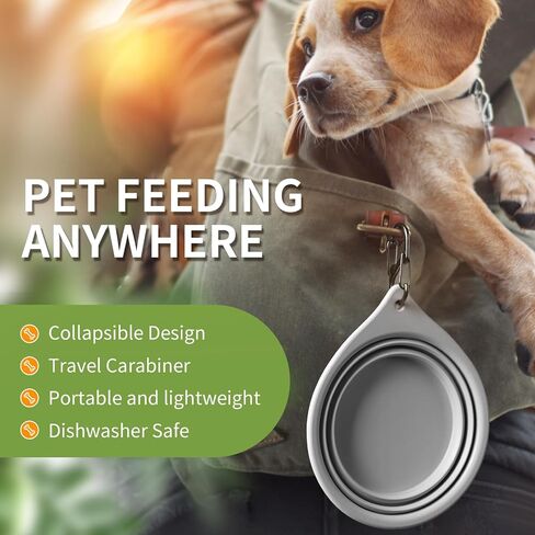Collapsible Dog Travel Bowls (13oz/350ml), 100% Food Grade Silicone Integrated Molding, No Plastic Rim, Portable Pet Feeding Watering Dishes for Outdoors with Clasp, BPA Free (Light Grey) in Saudi Arabia