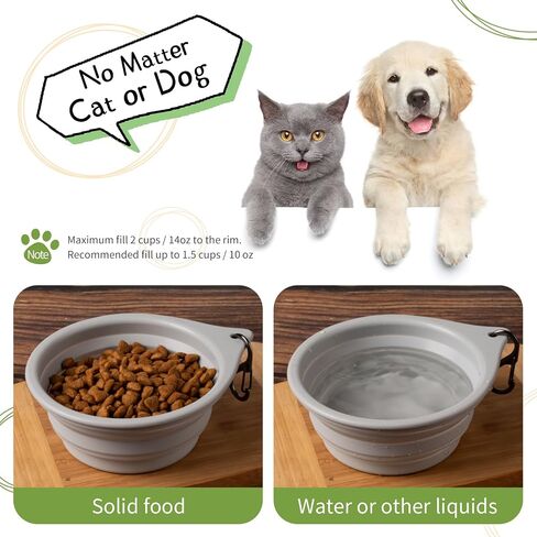 Collapsible Dog Travel Bowls (13oz/350ml), 100% Food Grade Silicone Integrated Molding, No Plastic Rim, Portable Pet Feeding Watering Dishes for Outdoors with Clasp, BPA Free (Light Grey) in Saudi Arabia