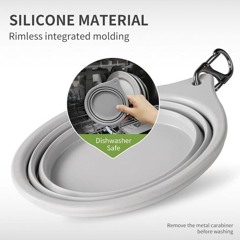 Collapsible Dog Travel Bowls (13oz/350ml), 100% Food Grade Silicone Integrated Molding, No Plastic Rim, Portable Pet Feeding Watering Dishes for Outdoors with Clasp, BPA Free (Light Grey) in Saudi Arabia