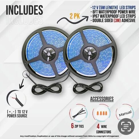 شرائط إضاءة LED للقوارب مملوكة لأمريكا 12 فولت مقاومة للماء - أضواء القوارب مع دعامة لاصقة - أضواء شريطية LED بحرية - مثالية لقارب الصيد، قارب عائم، قارب جون، قوارب الكاياك، قارب التزلج (أزرق) in Kuwait