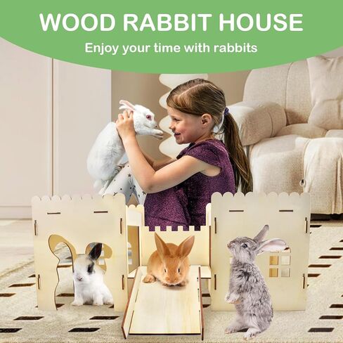 ERKOON منازل أرنب كبيرة، قلاع أرنب، بيت لعب مخبأ أرنب خشبي مع سلالم، موائل واسعة قابلة للتنفس للحيوانات الصغيرة، الهامستر وخنازير غينيا in Kuwait