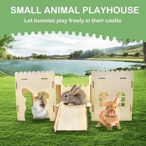 ERKOON منازل أرنب كبيرة، قلاع أرنب، بيت لعب مخبأ أرنب خشبي مع سلالم، موائل واسعة قابلة للتنفس للحيوانات الصغيرة، الهامستر وخنازير غينيا in Kuwait