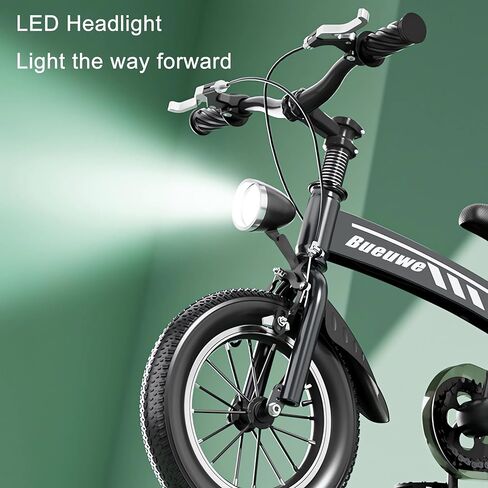 دراجة أطفال مقاس 14 بوصة للأولاد والبنات من عمر 3 إلى 7 سنوات مع مصباح أمامي وعجلة تدريب فلاش قابلة للفصل، نظام فرامل مزدوج، سرج قابل للتعديل ومقود إطار قوي in Kuwait