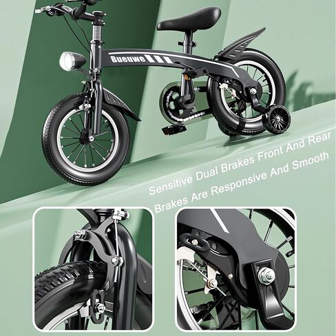 دراجة أطفال مقاس 14 بوصة للأولاد والبنات من عمر 3 إلى 7 سنوات مع مصباح أمامي وعجلة تدريب فلاش قابلة للفصل، نظام فرامل مزدوج، سرج قابل للتعديل ومقود إطار قوي in Kuwait