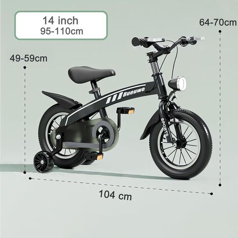 دراجة أطفال مقاس 14 بوصة للأولاد والبنات من عمر 3 إلى 7 سنوات مع مصباح أمامي وعجلة تدريب فلاش قابلة للفصل، نظام فرامل مزدوج، سرج قابل للتعديل ومقود إطار قوي in Kuwait