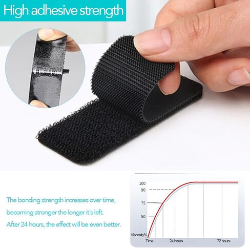 32 Sets Black Hook and Loop Tape, 3 Sizes in 1 Pack, 1'' x 1'', 2'' x 1'', 4'' x 1'', Backing Adhesive Tape Heavy-Duty for Indoor and Outdoor Use in Saudi Arabia