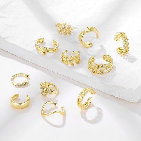 K & Y 20 قطعة 14K الكفة أقراط غير ثقب الأذن هوب أقراط كليب على الغضروف القرط Huggie قابل للتعديل للنساء رجل طقم مجوهرات in Kuwait