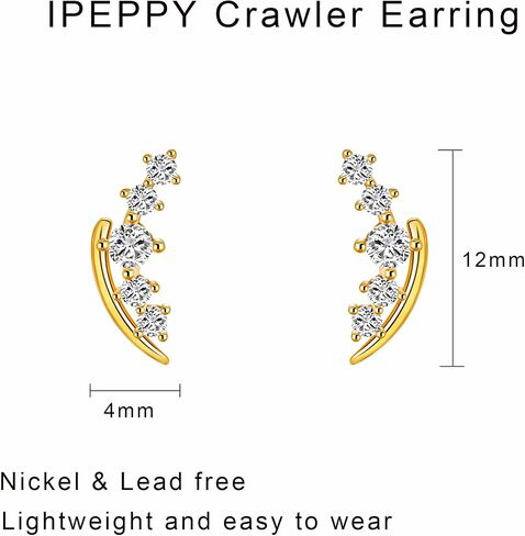 IPEPPY 14K Gold Plated Moon Crawler Earrings Dainty 925 Sterling Silver Small Cartilage CZ Stud Earring for Women Hypoallergenic Climber Earrings Jewelry Mother's Day Birthday Gifts in Kuwait
