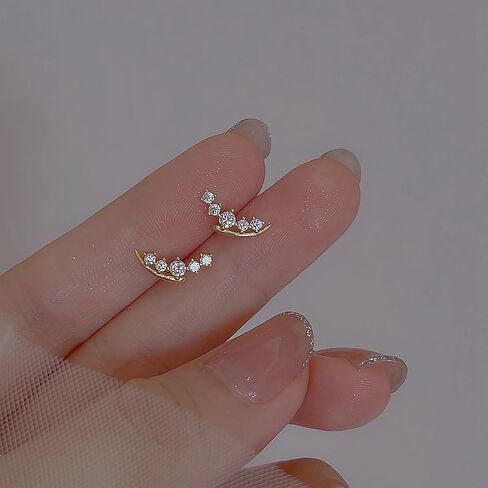 IPEPPY 14K Gold Plated Moon Crawler Earrings Dainty 925 Sterling Silver Small Cartilage CZ Stud Earring for Women Hypoallergenic Climber Earrings Jewelry Mother's Day Birthday Gifts in Kuwait