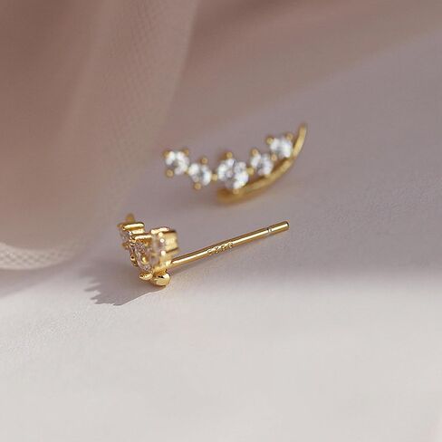 IPEPPY 14K Gold Plated Moon Crawler Earrings Dainty 925 Sterling Silver Small Cartilage CZ Stud Earring for Women Hypoallergenic Climber Earrings Jewelry Mother's Day Birthday Gifts in Kuwait