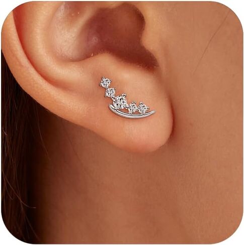 IPEPPY 14K Gold Plated Moon Crawler Earrings Dainty 925 Sterling Silver Small Cartilage CZ Stud Earring for Women Hypoallergenic Climber Earrings Jewelry Mother's Day Birthday Gifts in Kuwait