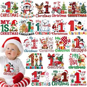Dazoratix Babys First Christmas Transfers - 20 Sheets My 1 st Xmas Iron on Patches DTF Ready to Press Heat Designs Vinyl Stickers Snowman Gingerbread Decals T Shirts Clothing Clothes Pillow DIY Crafts in Kuwait