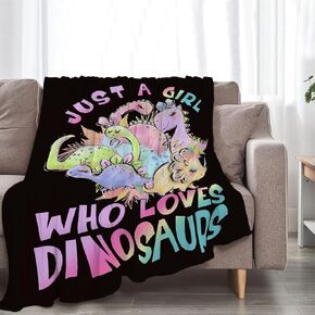SweetFox Just A Girl Who Loves Dinosaurs Blanket Cute Dinosaur Decor Throw Blanket Gifts for Girls Boys Super Warm Soft Plush Fleece Flannel Winter Bedding Blanket for Kids Adults Women Men 50"X40" in Saudi Arabia