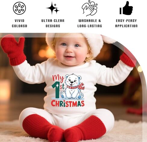 Dazoratix Babys First Christmas Transfers - 20 ورقة My 1 st Xmas الحديد على الرقع DTF جاهزة للضغط على تصميمات الحرارة ملصقات الفينيل لرجل الثلج الزنجبيل الشارات تي شيرت الملابس الملابس وسادة الحرف اليدوية DIY in Kuwait