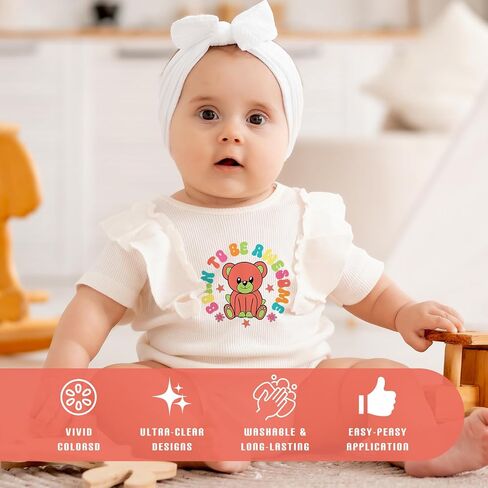 Dazoratix Baby Iron on Transfers - 25 Sheets Cute Baby Shower DTF Ready to Press Heat Patches for Onesies Colorful Newborn Decals Toddler Vinyl Stickersfor Bodysuit Bibs T-Shirts Clothes DIY Crafts in Saudi Arabia