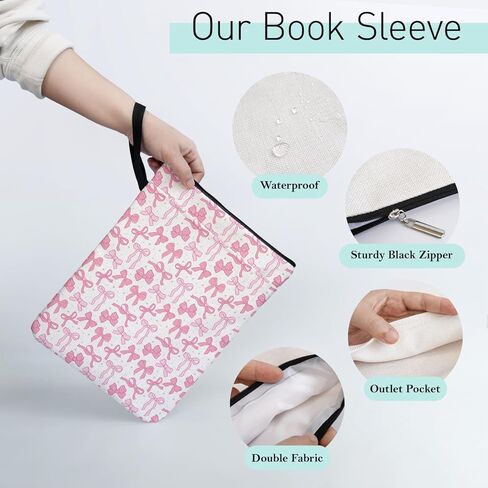 Preppy Coquette كتب القوس الوردي هدايا كم الكتاب للنساء عشاق الكتب المكتبية مجموعة أصدقاء النادي المدرسين، غلاف كتاب وردي لطيف مع مقبض جيب أمامي بسحاب للكتب الورقية 9 × 12 بوصة in Saudi Arabia