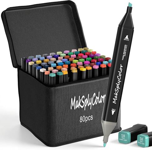 Alcohol Markers Set 80 Colors, Dual Tip Art Marker with Brush Tip & Chisel for Coloring Books, Drawing Markers For Artists Sketching Adult Coloring in Saudi Arabia