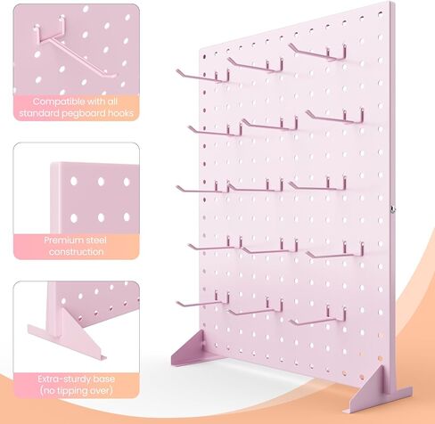VACONICO Metal Pegboard Display Stand with 15 Peg board Hooks, Desk Pegboard Shelf for Craft Shows & Fairs, Retail Stores, Vendors Arts and Crafts Finishing - 17x13Inch & White in Kuwait