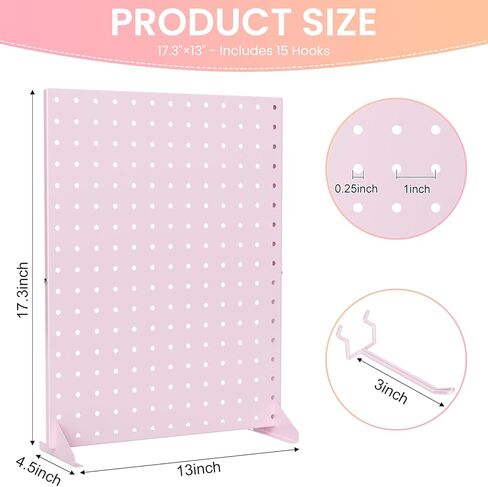 VACONICO Metal Pegboard Display Stand with 15 Peg board Hooks, Desk Pegboard Shelf for Craft Shows & Fairs, Retail Stores, Vendors Arts and Crafts Finishing - 17x13Inch & White in Kuwait