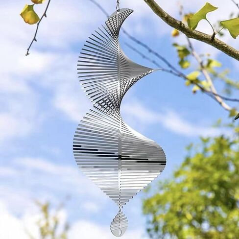 Wave Wind Spinners Outdoor Hanging Garden Decor, 3D Bird Deterrents for Yard and Garden - Stainless Steel Falciform Wind Hanging Kinetic Art Wind Sculpture Helix Patio Farm in Saudi Arabia