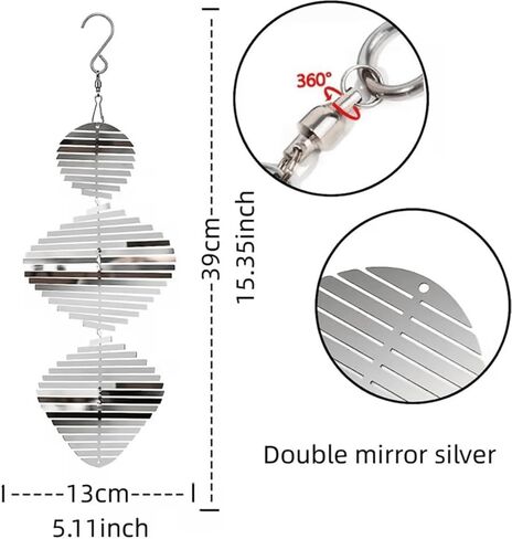 Wave Wind Spinners Outdoor Hanging Garden Decor, 3D Bird Deterrents for Yard and Garden - Stainless Steel Falciform Wind Hanging Kinetic Art Wind Sculpture Helix Patio Farm in Saudi Arabia