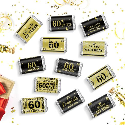 Tenare 90 قطعة من أغلفة الحلوى لحفلات عيد الميلاد الستين باللونين الأسود والذهبي، ملصقات شوكولاتة صغيرة، زينة عيد الميلاد الستين للرجال، لوازم حفلات الذكرى السنوية in Kuwait