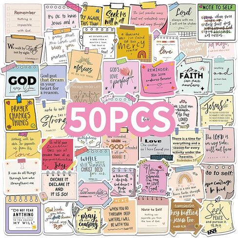50 PCS Bible Verse Stickers,No Repeat Christian Vintage Inspirational Quote Sticker,Bible Study Supplies for Scrapbooking,Water Bottle,Notebooks ﻿ in Saudi Arabia